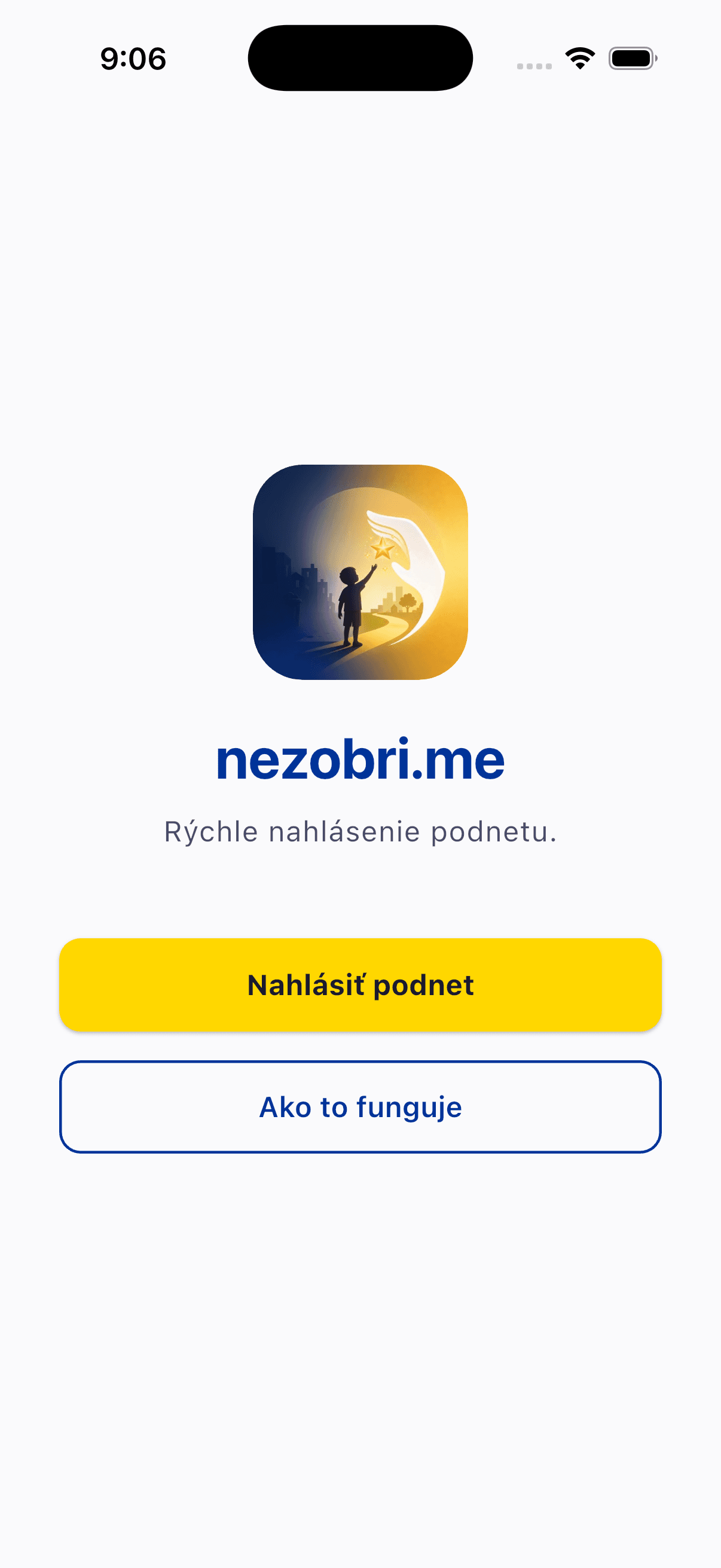 Úvod — obrazovka aplikácie Nezobri.me