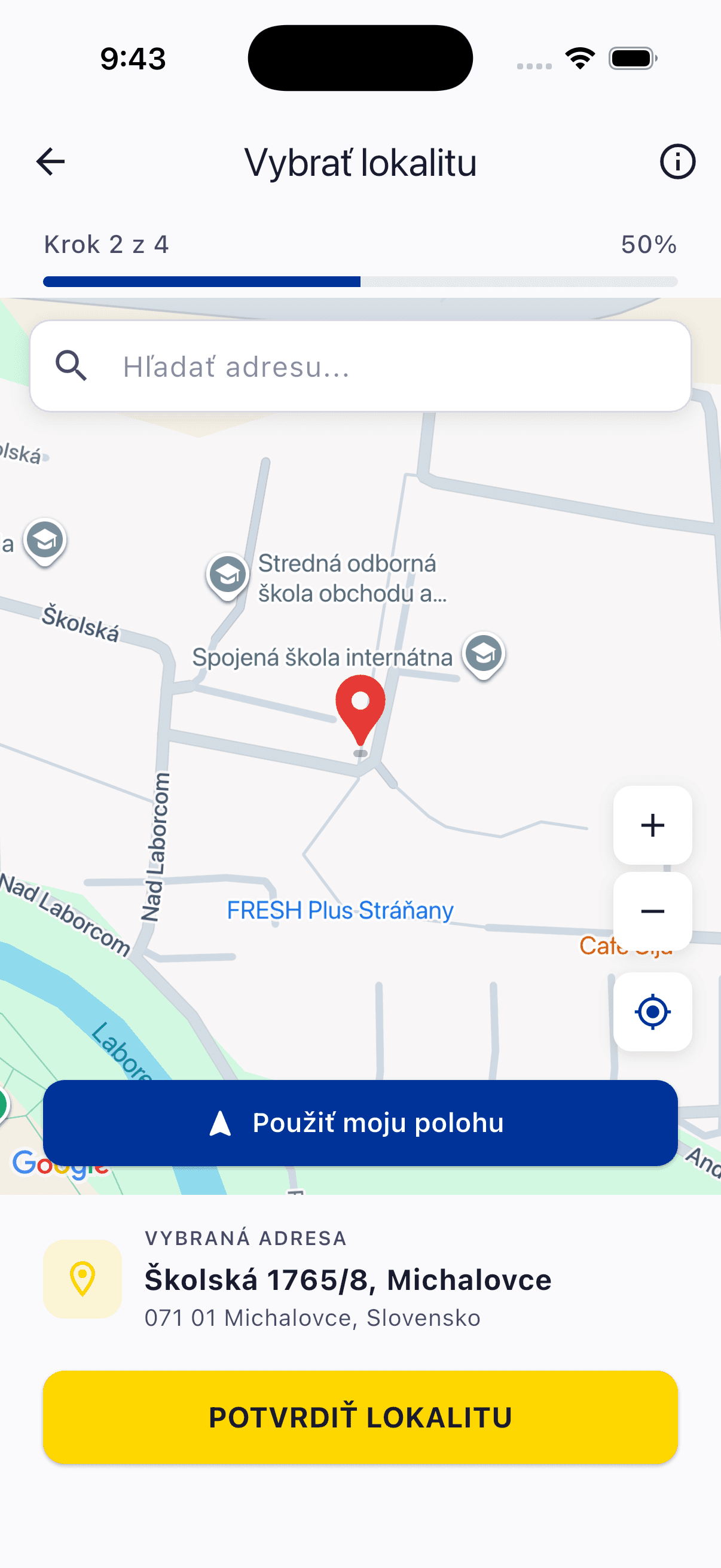 Vybrať lokalitu — obrazovka aplikácie Nezobri.me