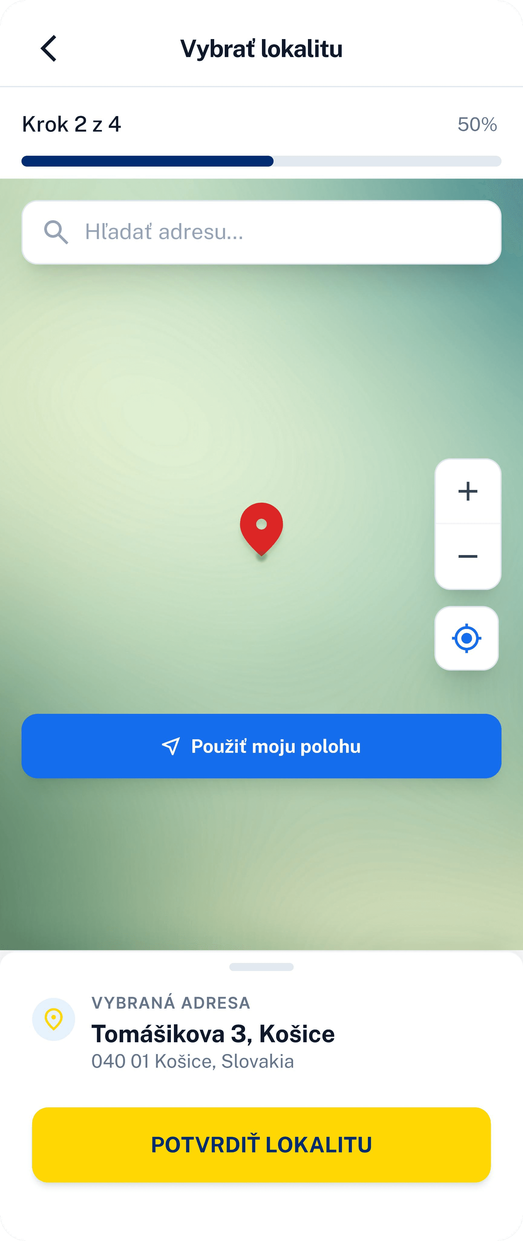 Vybrať lokalitu — obrazovka aplikácie Nezobri.me
